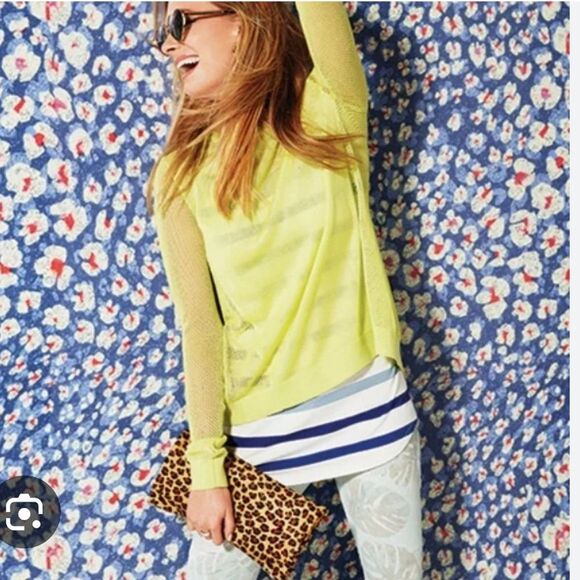 CAbi style #199 split back mesh neon lemon lime sweater, acrylic, sheer XS - Picture 4 of 9